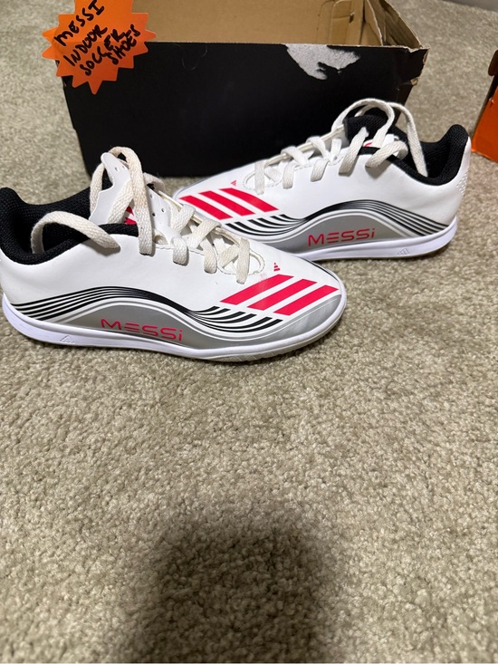 adidas Other - MESSI Adidas White Indoor Soccer Shoes with Red & Black Accents
